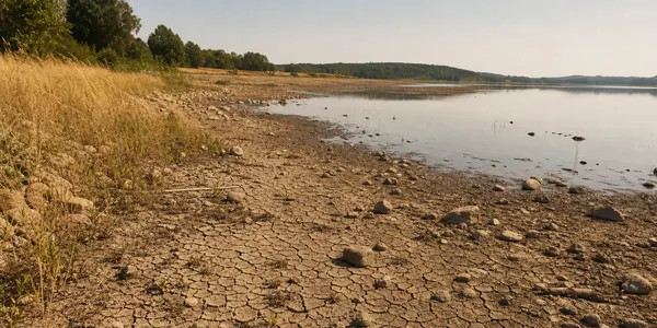 Torr mark och låg vattennivå vid svensk sjö